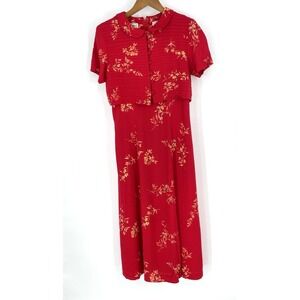 Karin Stevens Womens 6P Faux Two Piece Dress Set Red Floral Beachy Casual